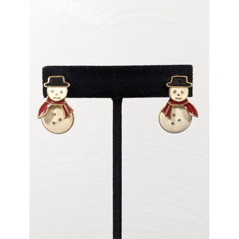 Vintage Avon Christmas Snowman‎ Earrings Articulated Pierced Winter